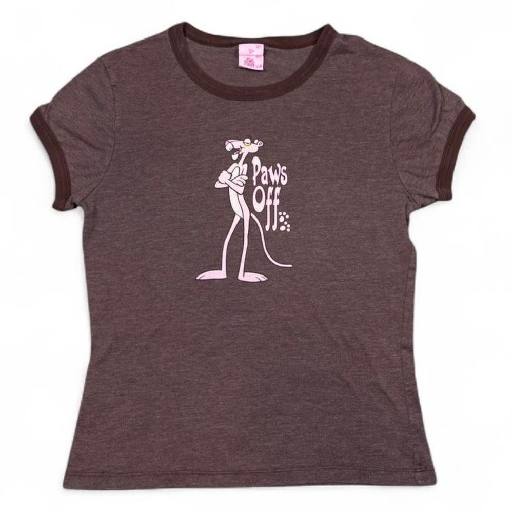 Y2K 2004 Pink Panther "Paws Off!" ringer baby tee